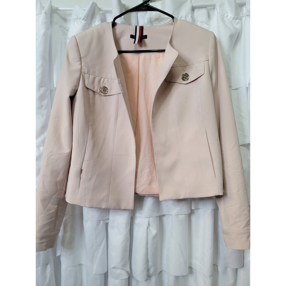 Tommy Hilfiger Womens Blush Pink Collarless Open Front Blazer Jacket smart 642